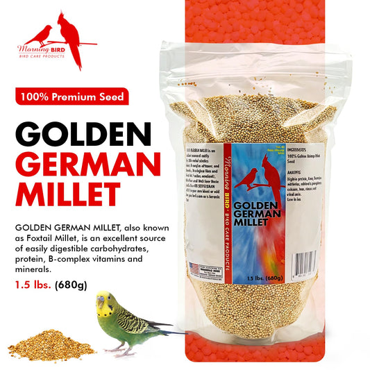 Golden German Millet – Bird Seed & Parakeet Food with Protein, Vitamin B & Fiber – Easy-To-Digest Millet Seed, Natural Food & Daily Nutrition Supplement for All Type of Bird 1.5 Lbs