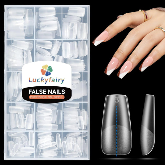 Clear Coffin Nail Tips Gel x Full Matte 504pcs Medium Coffin Gel x Nail Tips No C Curve Acylic Nail Tips Trendy Coffin Fake Press On Nails Art Salon Luckyfairy Glue On Nails 15 Sizes