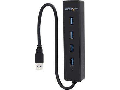 StarTech.com 4-Port USB 3.0 Hub with Built-in Cable - SuperSpeed Laptop USB Hub - Portable USB Splitter - Mini USB Hub (ST4300PBU3) Black
