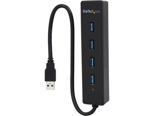 StarTech.com 4-Port USB 3.0 Hub with Built-in Cable - SuperSpeed Laptop USB Hub - Portable USB Splitter - Mini USB Hub (ST4300PBU3) Black
