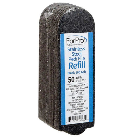 ForPro Professional Collection Stainless Steel Pedi File Refill 100 Grit Black EZ-Strip Peel Pedicure Refill Pads 1.25 W x 4 L 50-Count