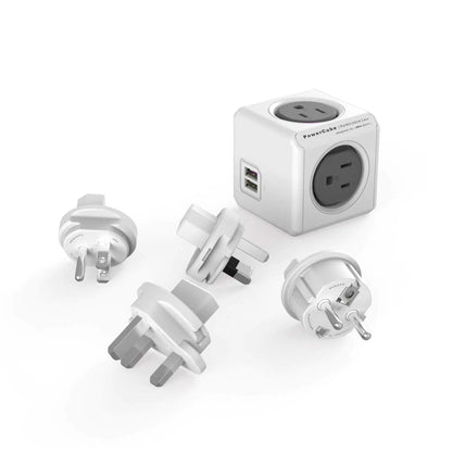 Travel Adapter Allocacoc PowerCube Rewirable USB 4 sockets and 2 USB Ports (TypeB sockets USB Grey)