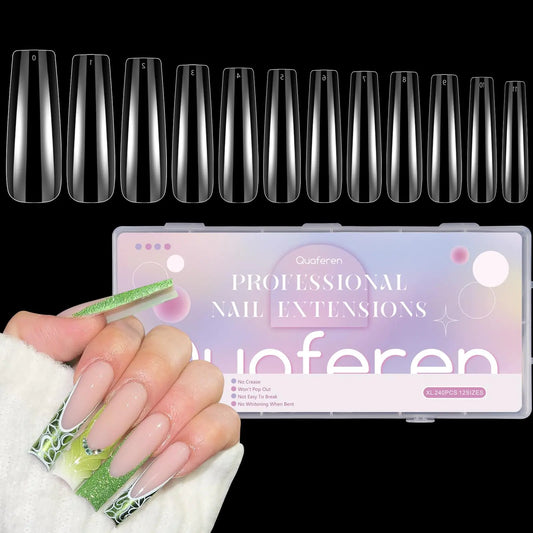 Clear Square Straight Nail Tips 240PCS XXL Extra Long C Curve Nail Tips Full Cover Gel Acrylic Nail Tips Clear Fake Artificial Nails for Nails Extension Coffin Nails Tips