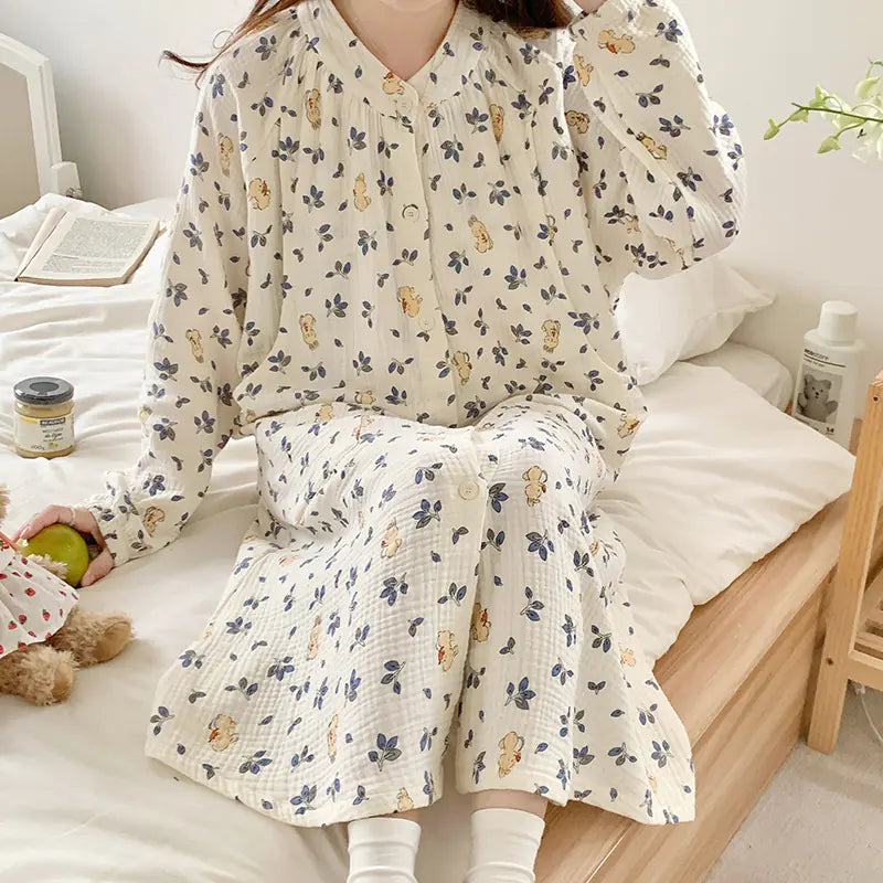 Cotton Gauze Maternity Nightwear for Nursing and Home