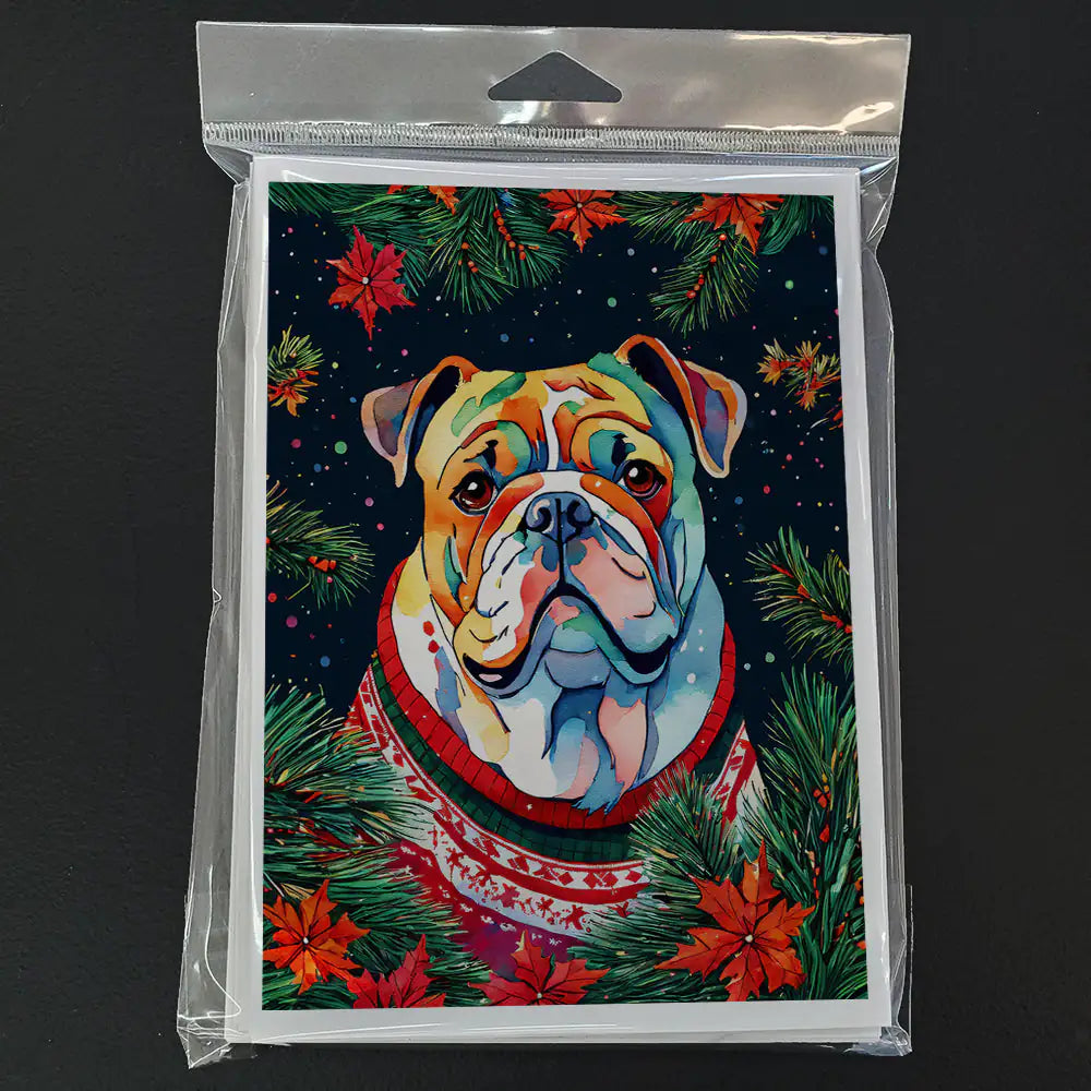 English Bulldog Christmas Greeting Cards Pack of 8