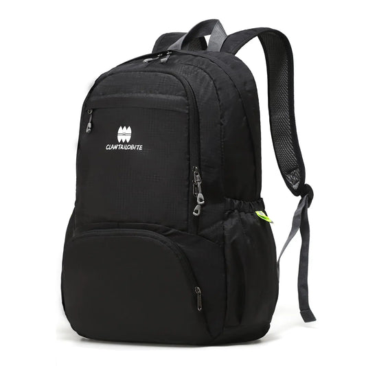 CLANTRILOBITE Waterproof Backpack for Men Women 30L Hiking Backpack with Multiple Pockets Packable Backpack for Travel Lightweight Relieves Back Pain Small Travel Backpack Black