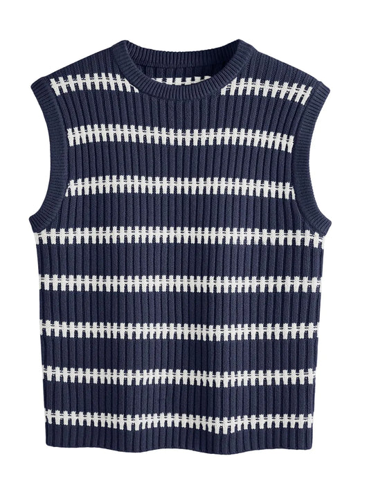 LILLUSORY Women Sweater Vest Sleeveless Sweater Tank Tops Crew Neck Knit Vest Tops Fall Trending Outfits 2024 SENavyBlue XL