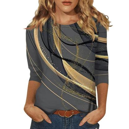 Summer Tops for Women 2024 Trendy Graphic Elbow Length Tops 3/4 Sleeve Dressy Casual Blouses Ladies Round Neck Plus Size Tshirts Shirts Spring Fashion Clothing Deals of The Day(Bd Gray4X-Large)