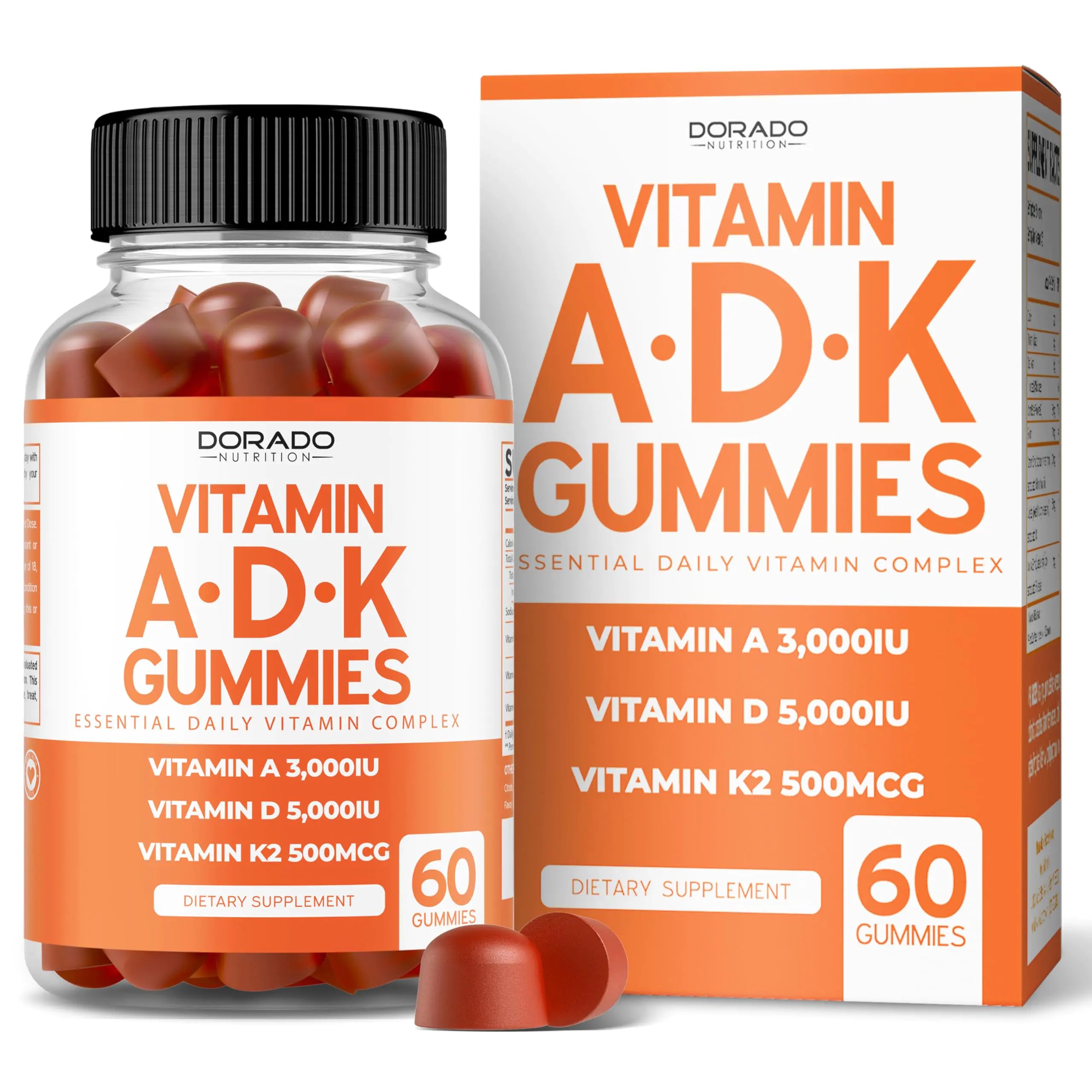ADK Gummies Vitamin D3 K2 Gummies (60 Sugar Free Gummies) Vitamin D3 K2 10000iu/ 5000iu - ADK Vitamin Supplement - Vitamin ADK - Vitamin D & K - ADK 10 Vitamin Supplement - Vegan - Non GMO - USA Made