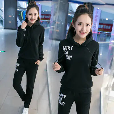 Plus Size Korean Style Thickened Hoodie Tracksuit Set