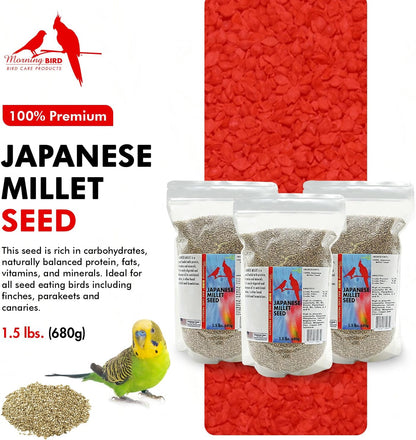 Japanese Millet Seed - Healthy & Nutritious Pet Bird Food to Support Health - Rich in Vitamins and Supplements – Ideal Bird Feed for All Seed Eating Birds 4.5 Lbs (3-Pack, 1.5 Lbs Each)