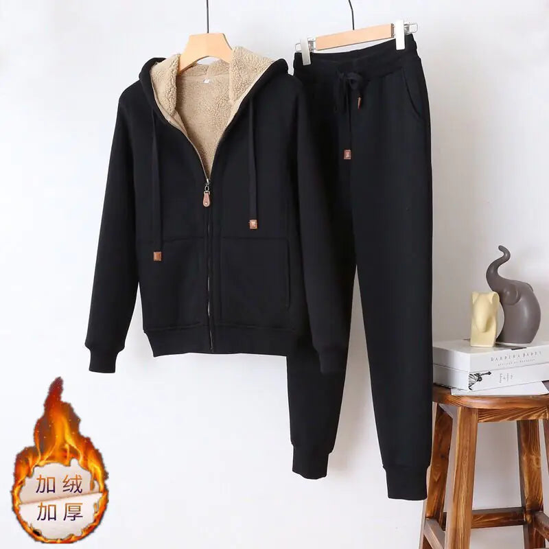 Winter Fleece Tracksuit for Women with Hood and Pants