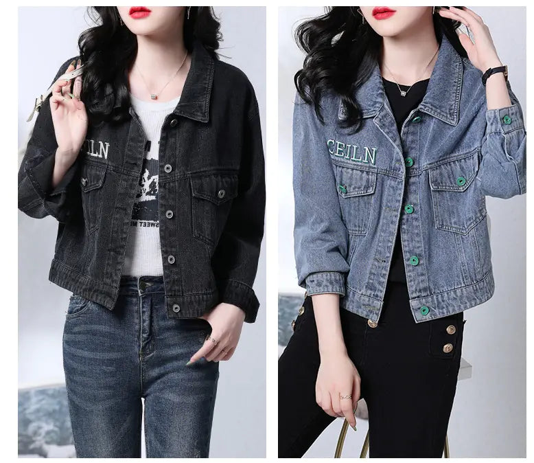 Fitted Short Leather Jacket and Denim Jacket Combo