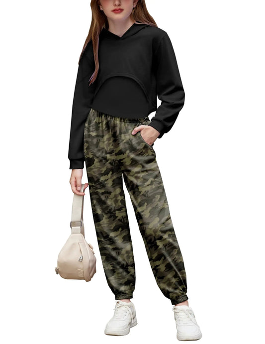 Arshiner Girls Clothing Set 3 Piece Tracksuit Long Sleeve Crop Sweatshirts Hoodies Cami Top and SweatPants