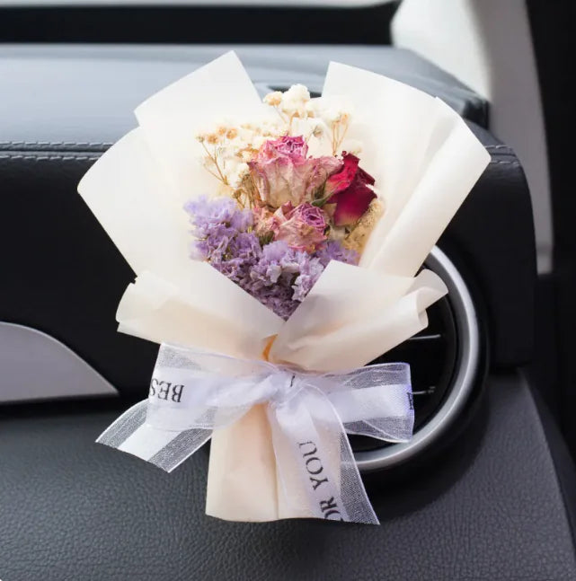 Car Vent Aromatherapy Perfume with Handmade Eternal Dried Rose Bouquet