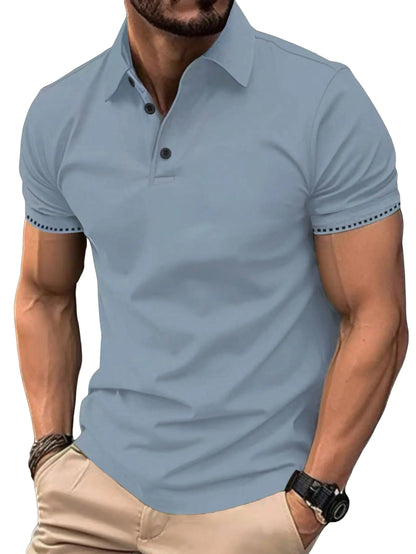 Floerns Mens Causal Short Sleeve Polo Shirts Contrast Collar Half Placket T-Shirts Dusty Blue X-Large