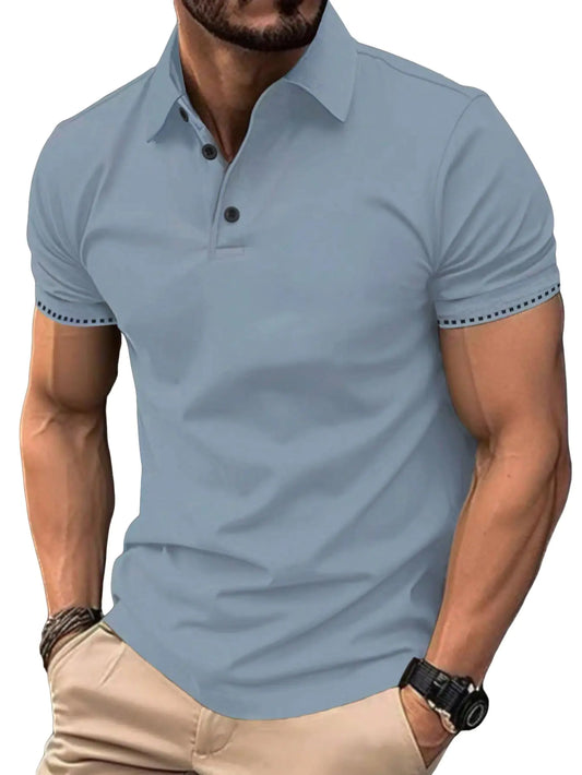 Floerns Mens Causal Short Sleeve Polo Shirts Contrast Collar Half Placket T-Shirts Dusty Blue X-Large