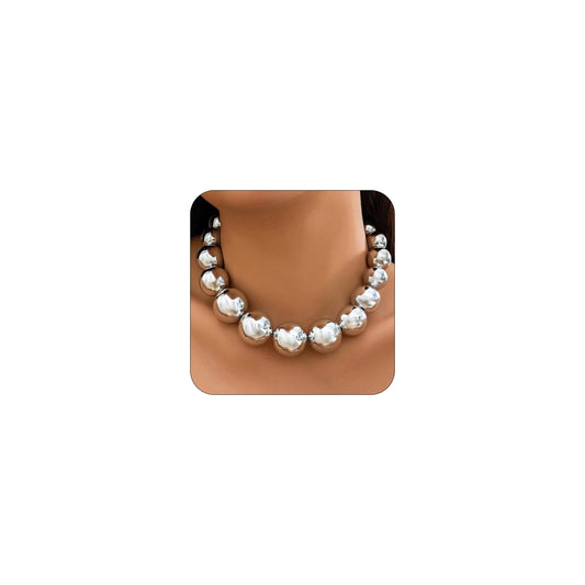 CJIAYUJEW Chunky Gold Necklace for Women Big Silver Chunky Necklaces Chunky Statement Beaded Necklace Thick Bold Necklace Ball Choker Necklace (silver2)