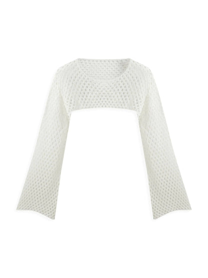 CIDER Midnight Veil Ultra-Cropped Long Sleeve Shrug Curve & Plus: White 2XL