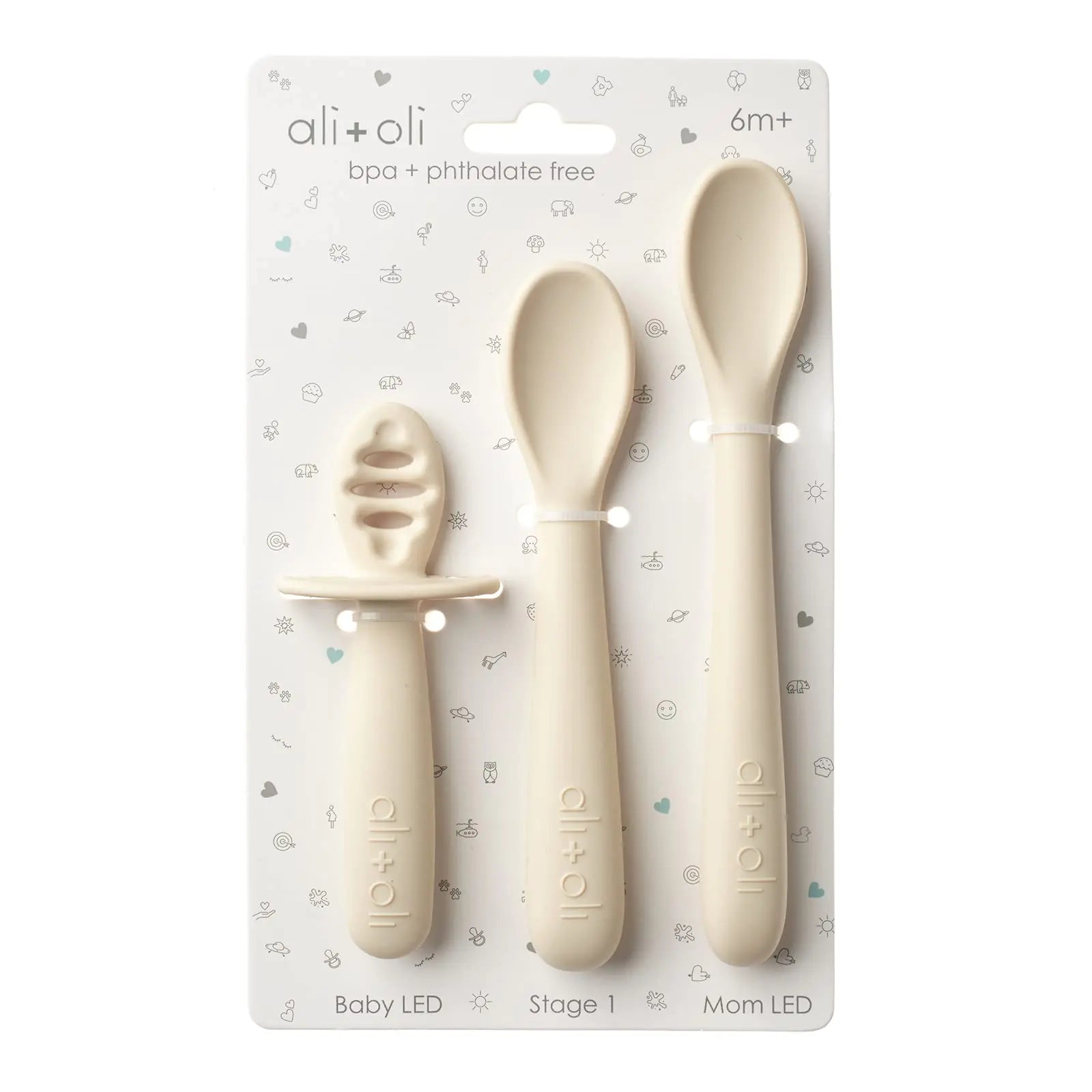 Ali+Oli (3pc) Silicone Spoon Set for Baby (Coco) Unbreakable Silicone Baby Spoon Baby Spoons Self Feeding 6 Months & Up Self Feeding Baby Utensils Multi-stage Baby Feeding Spoon Ergonomic Design