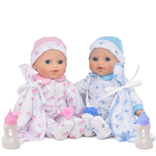 Soft Body Twin Baby Dolls for Toddlers in Gift Box 12 Inch Baby Doll with Pacifier Baby Girl Doll and Baby Boy Doll