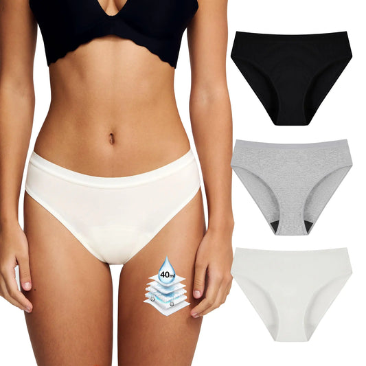 Battewa Leak Proof Underwear for Women Incontinence Underwear Teens Ladies Cotton Leakproof Panties Bikini Absorbent 40ml3Pack (3ColorSmall)