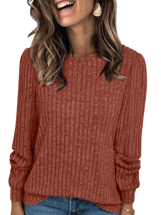 AUTOMET Long Sleeve Shirts for Women Business Casual Crewneck Tunic Tops Lightweight Fall Fahion Sweaters Clothes 2024 Caramel XL