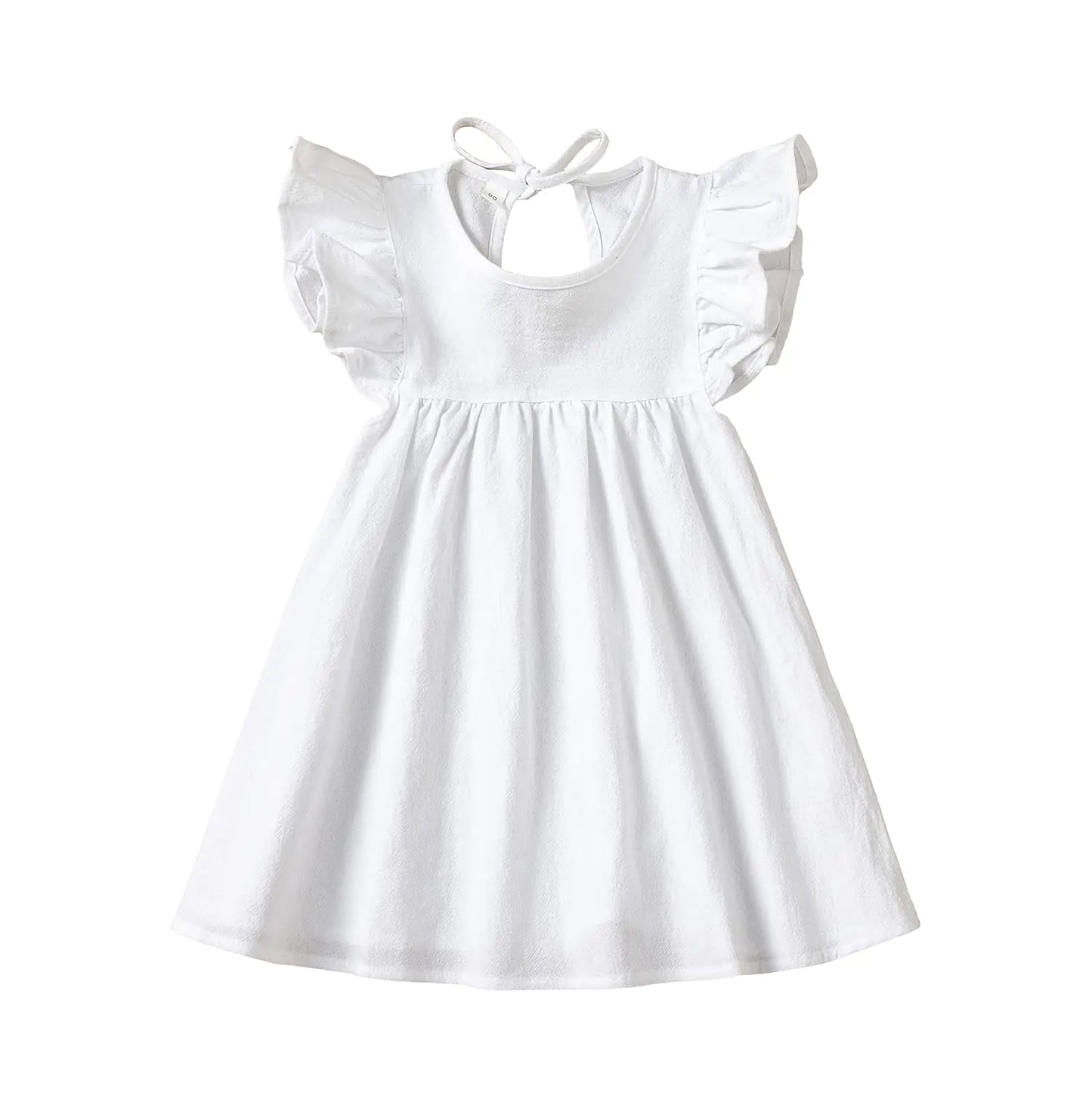 Goodplayer Toddler Baby Girl Dress Summer Cotton Linen Ruffle Halter Sleeveless Kids Casual Beach Party Dresses 1-6 Years (White 12_Months)