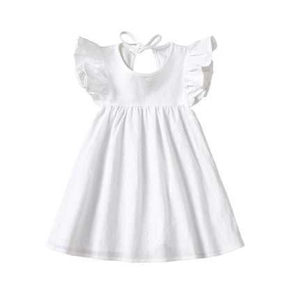Goodplayer Toddler Baby Girl Dress Summer Cotton Linen Ruffle Halter Sleeveless Kids Casual Beach Party Dresses 1-6 Years (White 12_Months)