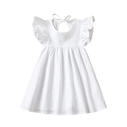 Goodplayer Toddler Baby Girl Dress Summer Cotton Linen Ruffle Halter Sleeveless Kids Casual Beach Party Dresses 1-6 Years (White 12_Months)