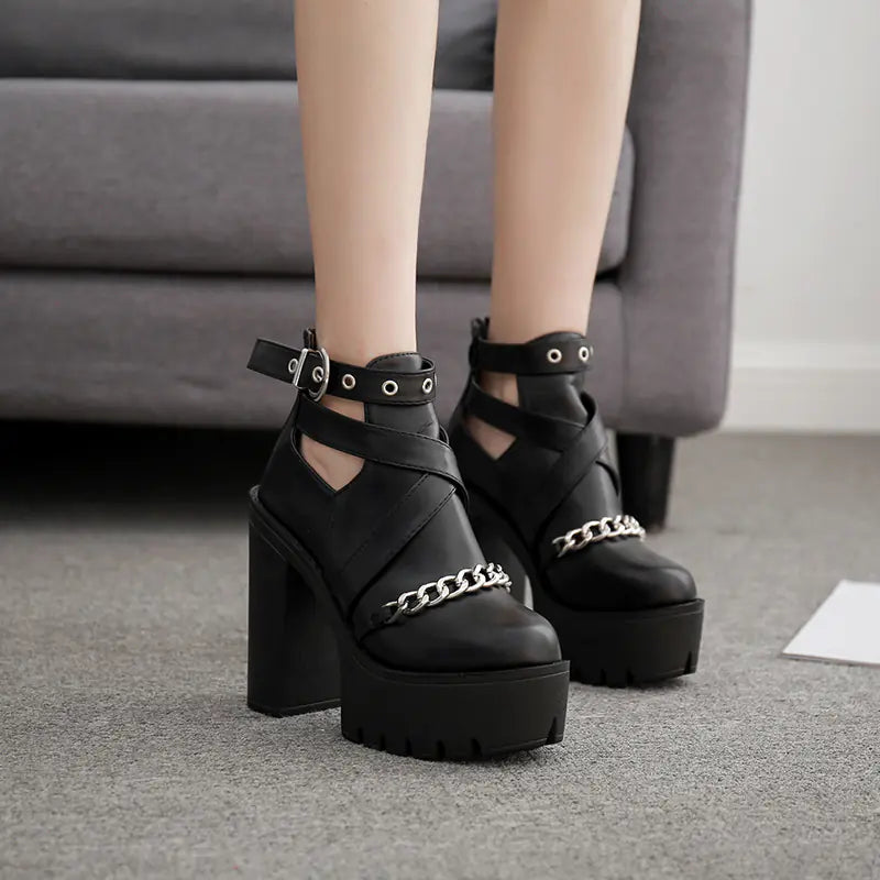 High Heel Short Waterproof Ankle Boots with Chunky Sole