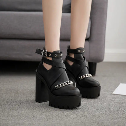 High Heel Short Waterproof Ankle Boots with Chunky Sole