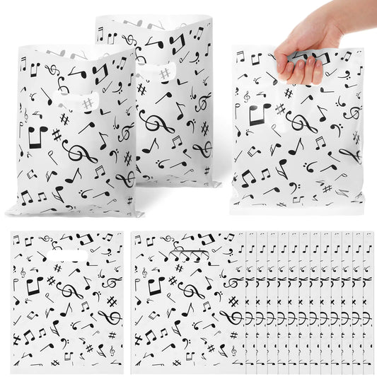 Kolldenn 50 Pcs Music Notes Gift Bags Musical Theme Treat Bags Goodie Bags Music Party Favor Bags Merchandise Bags Retail Bags Candy Bags for Music Theme Birthday Party Business Supplies(8 x 10)