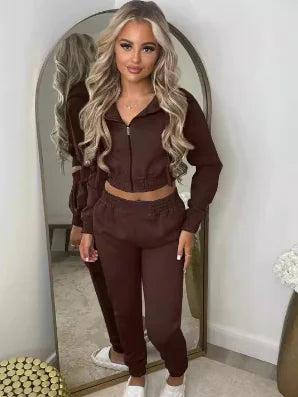 Hooded Long Sleeve Tracksuit Set for Sports