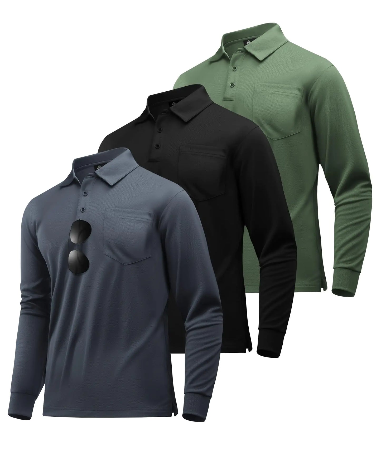 SWISSWELL Long Sleeve Polo Shirts for Men with Pocket 3 Pack Collared Shirt Moisture Wicking Performance Golf Shirts