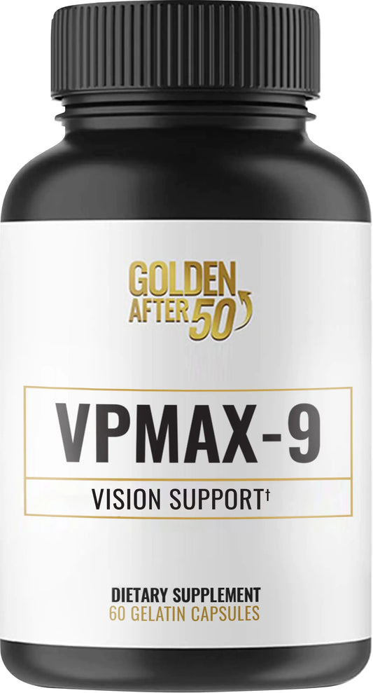 Golden After 50 VpMax-9 - Sight Care and Antioxidant Supplement with Eye Vitamins Lutein Lycopene and Bilberry Extract - 60 Gelatin Capsules