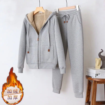 Winter Fleece Tracksuit for Women with Hood and Pants