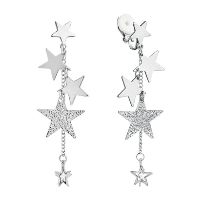 SELOVO Trendy Women Star Dangle Drop Clip on Earrings for Women Silver Tone