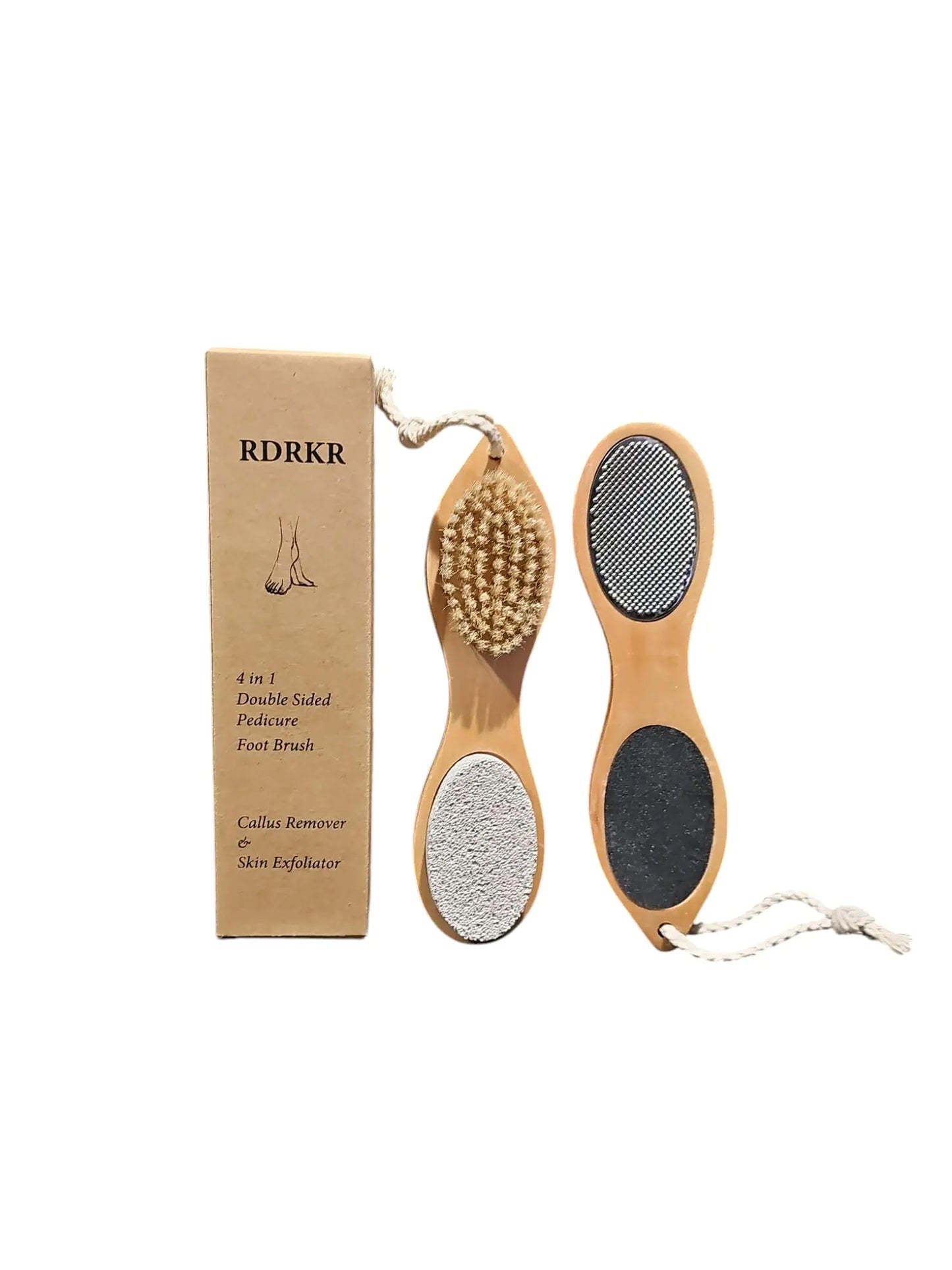 RDRKR Pumice Stone Foot File 4 in 1 Double Sided Foot Cleaner Kit Pedicure Steel Files Sandpaper Pumice Stone Boar Bristle Bamboo Foot Scrub