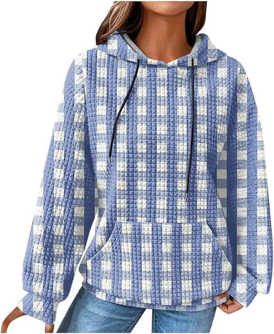 Aricy Waffle Knit Pullover Hoodie Women Fall 2024 Trendy Drawstring Long Sleeve Casual Comfy Sweatshirts Basic Warm Clothes