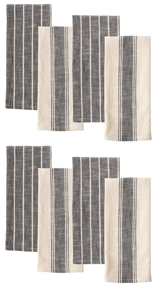 KAF Home Natural Rustic Farmhouse Slubbed Kitchen Towel | 100% Cotton Dish Towel 18 x 28 Inches | Soft and Absorbent | (Black 18 x 28-8 Pack)