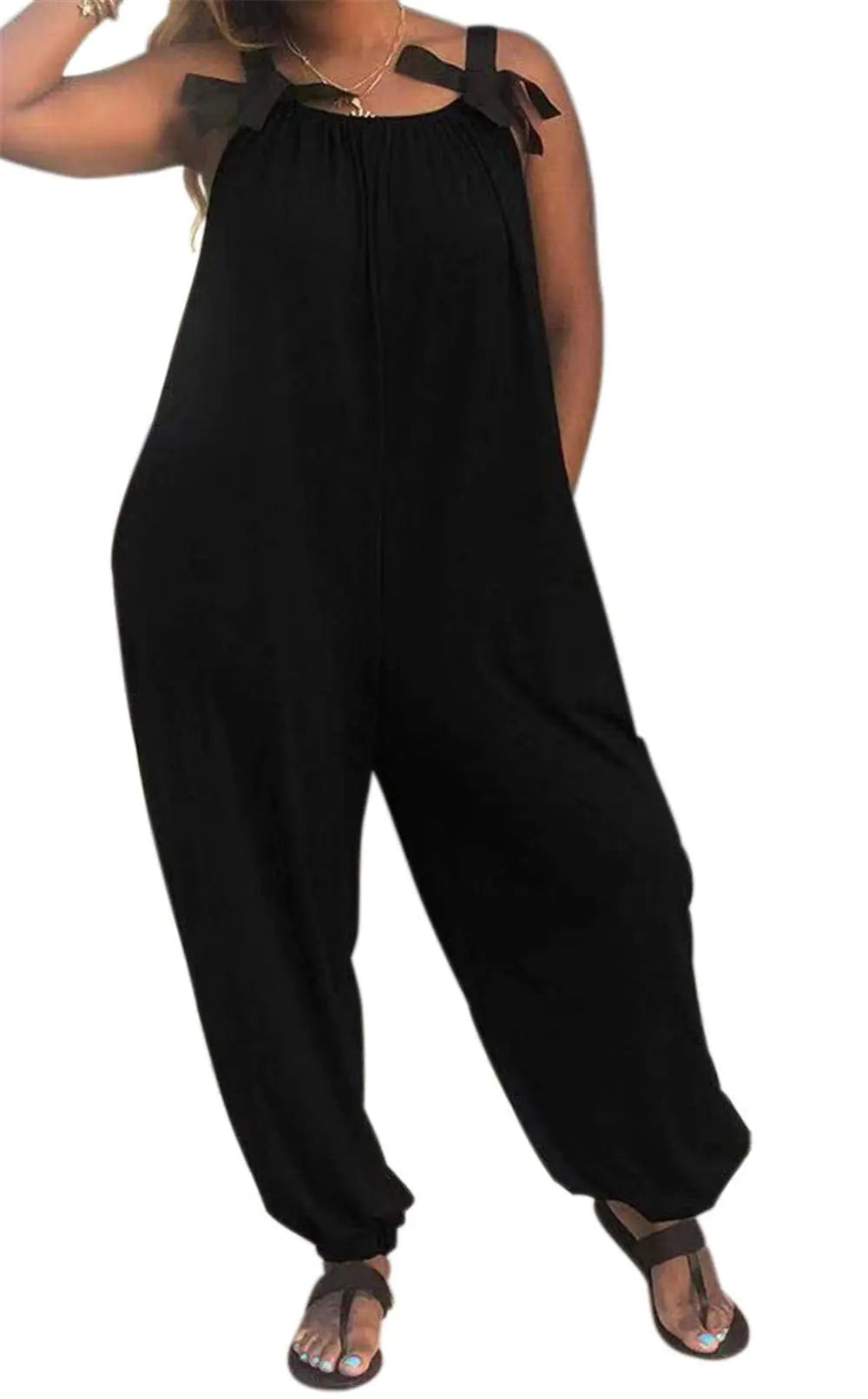 LAMISSCHE Black Jumpsuit For Women Dressy Overalls For Women Loose Fit Plus Size Jumpsuits For Women(Black2XL)