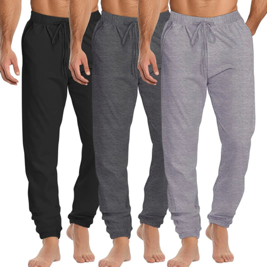 Locoowai 3 Pack: Mens Pajama Joggers -lightweight Pj Bottoms Lounge Pant Drawstring Pockets Elastic Banded Ankle Sleep Pant(SmallBlack Light Gray Dark Grey)