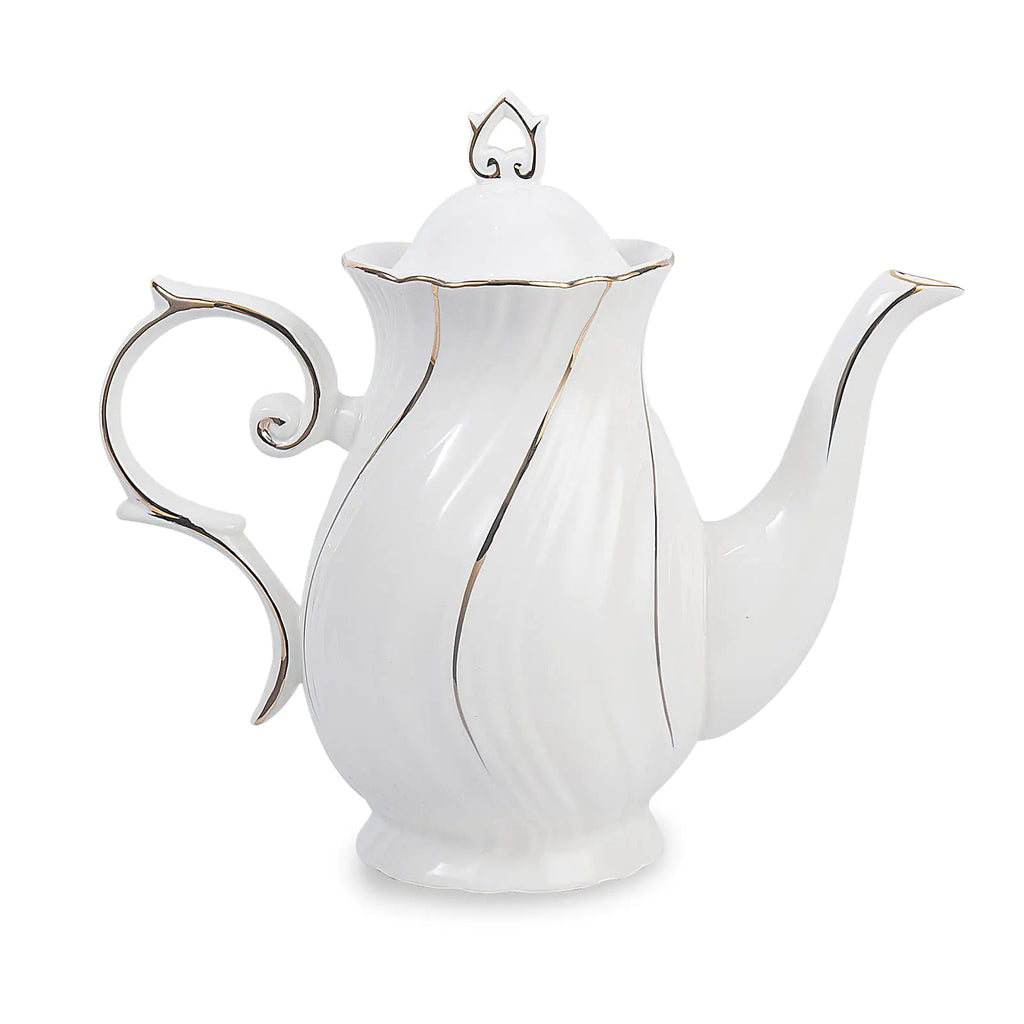 Agyiuns tea pot ceramicPorcelain teapot with lid 38.8 Oz for Tea Milk Coffee Flower tea(White)