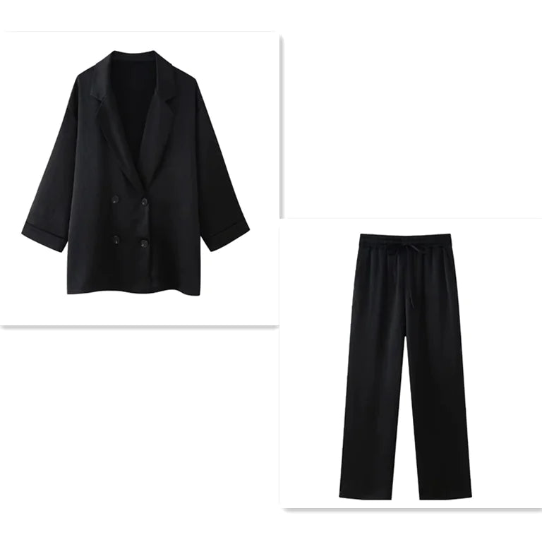 Ruffled Blazer & Casual Trousers Suit