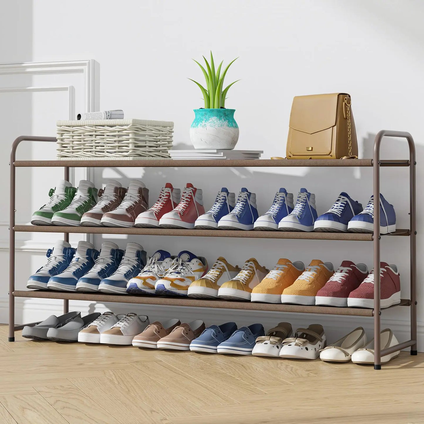 Kitsure Shoe Rack for Closet Shoe Rack for Front Door Entrance Sturdy Shoe Shelf Stackable Closet Shoe Organizer for Garage Space-Saving Shoe Rack Cabinet Shoe Rack Brown X-Large