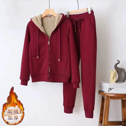 Winter Fleece Tracksuit for Women with Hood and Pants