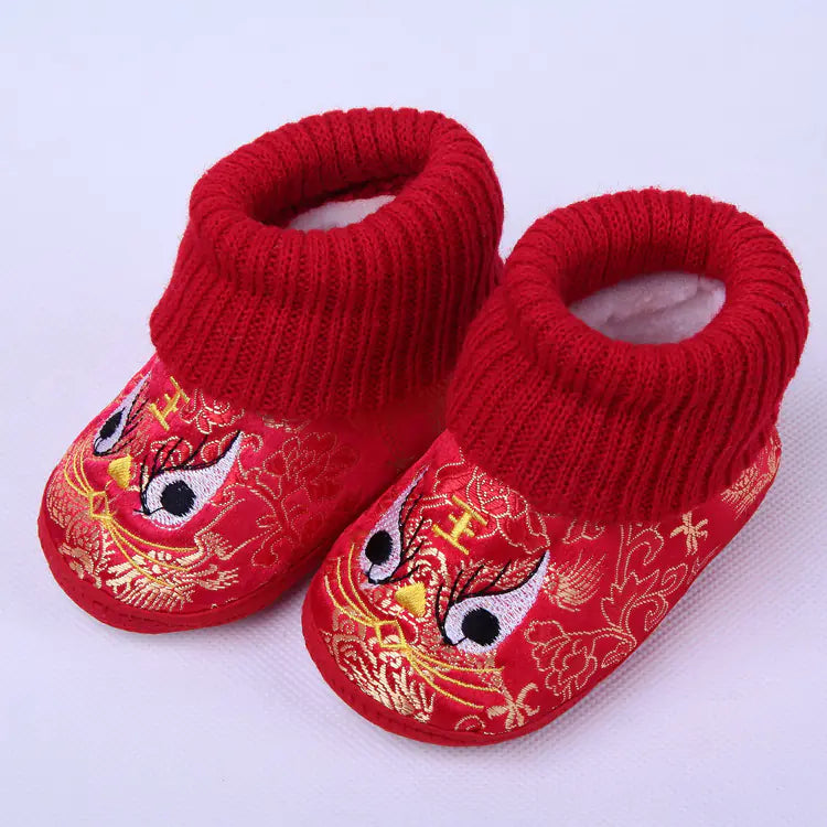 Winter Baby Tiger Shoes, Satin Dragon Baby Shoes
