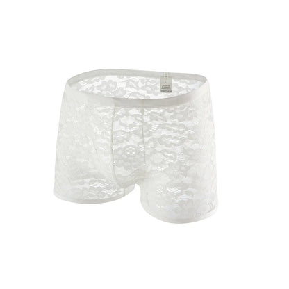 Men's Sexy Lace Pattern Mesh Black Thong Briefs