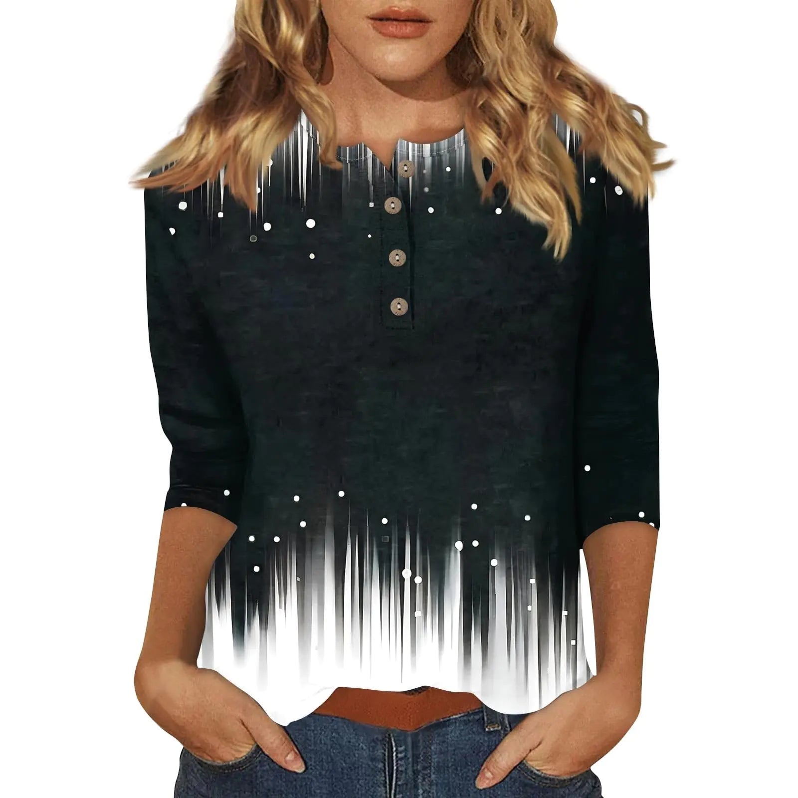 3/4 Sleeve T Shirts for Women Henley Loose Cute Summer Tops Layer Button Three Quarter Length Shirts Womens Blouses 3/4 Sleeve Tops for Women Womens T-Shirts 2024 Yellow Large